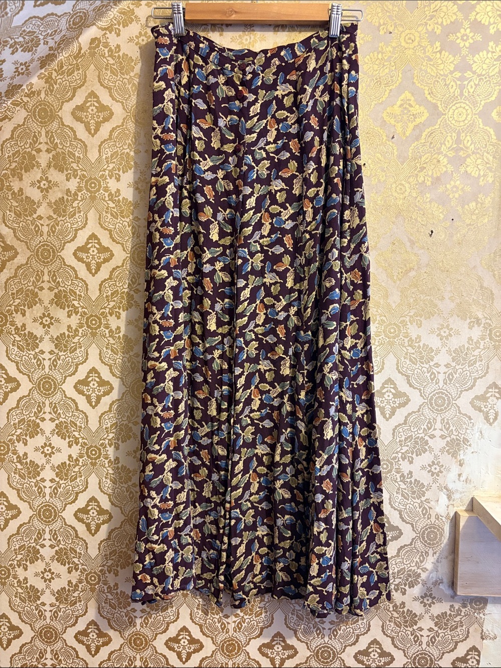 Vintage Eddie Bauer Rayon Leaf Print Maxi Skirt